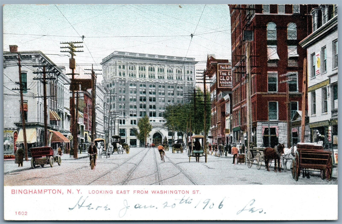 BINGHAMPTON NY LOOKING EAST FROM WASHINGTON STREET UNDIVIDED ANTIQUE POSTCARD