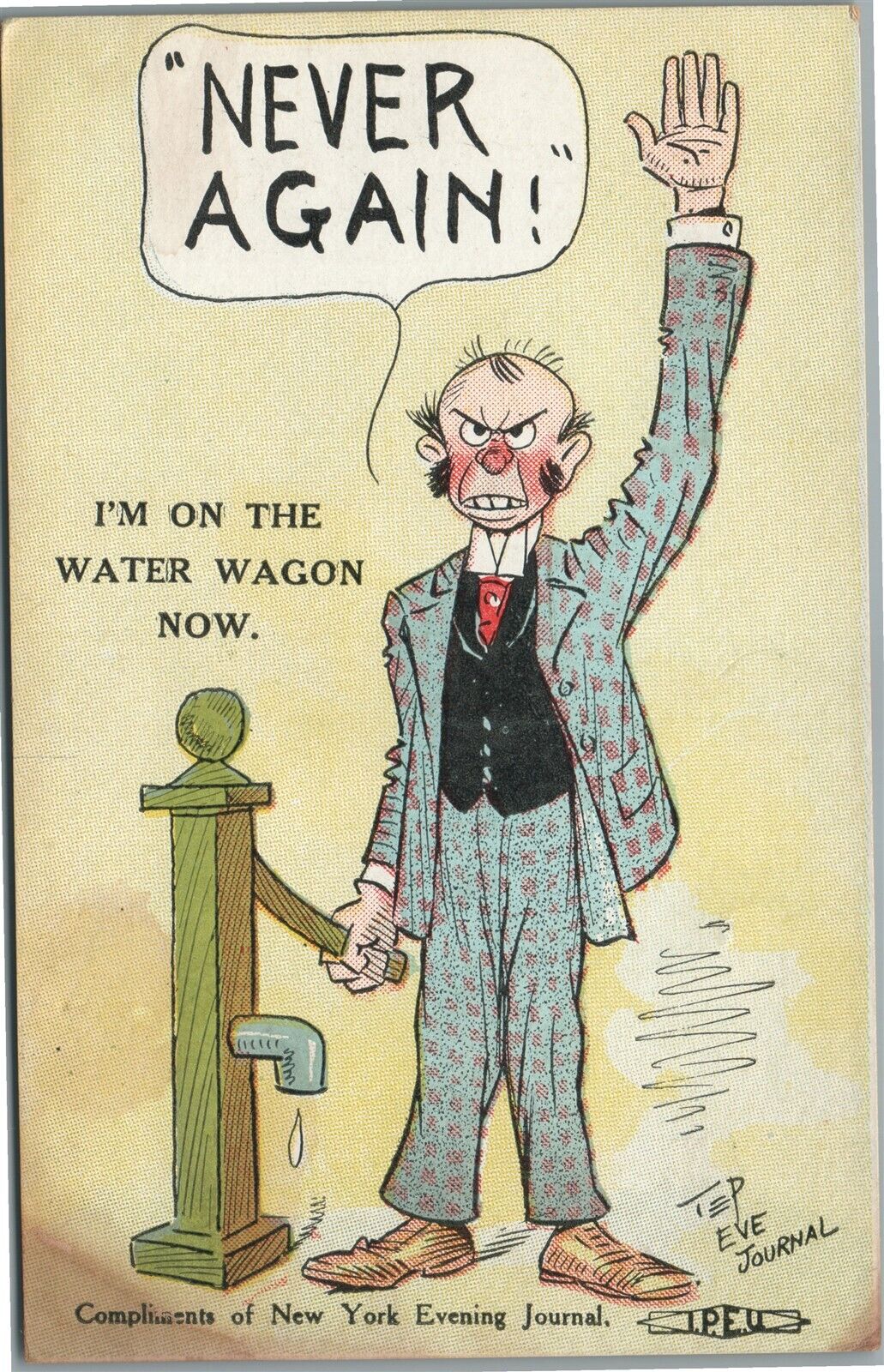 I AM ON THE WATER WAGON NOW COMIC ANTIQUE POSTCARD