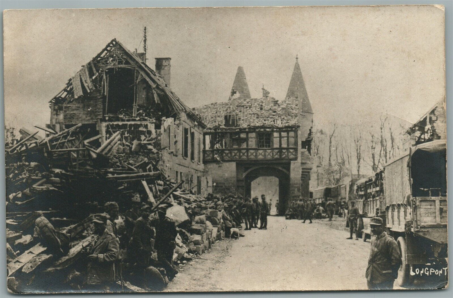 WWI RUINS OF LONGPONT COMMUNITY in FRANCE ANTIQUE REAL PHOTO POSTCARD RPPC