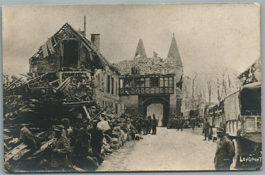 WWI RUINS OF LONGPONT COMMUNITY in FRANCE ANTIQUE REAL PHOTO POSTCARD RPPC