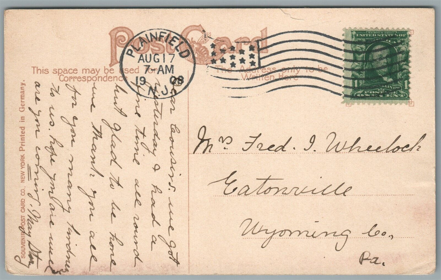 PLAINFIELD NJ TRUST COMPANY & STERLING BUILDING ANTIQUE POSTCARD