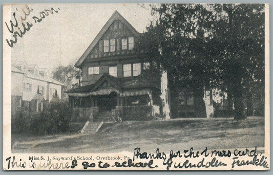 OVERBROOK PA MISS SAYWARD'S SCHOOL ANTIQUE POSTCARD