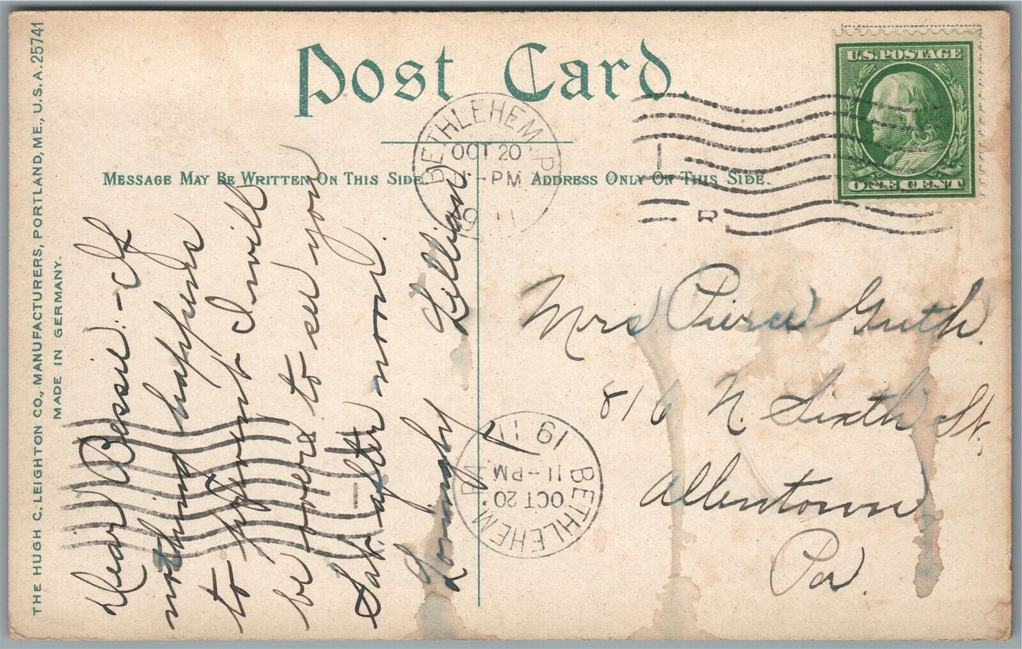 BETHLEHEM PA MORAVIAN SUN INN ANTIQUE POSTCARD