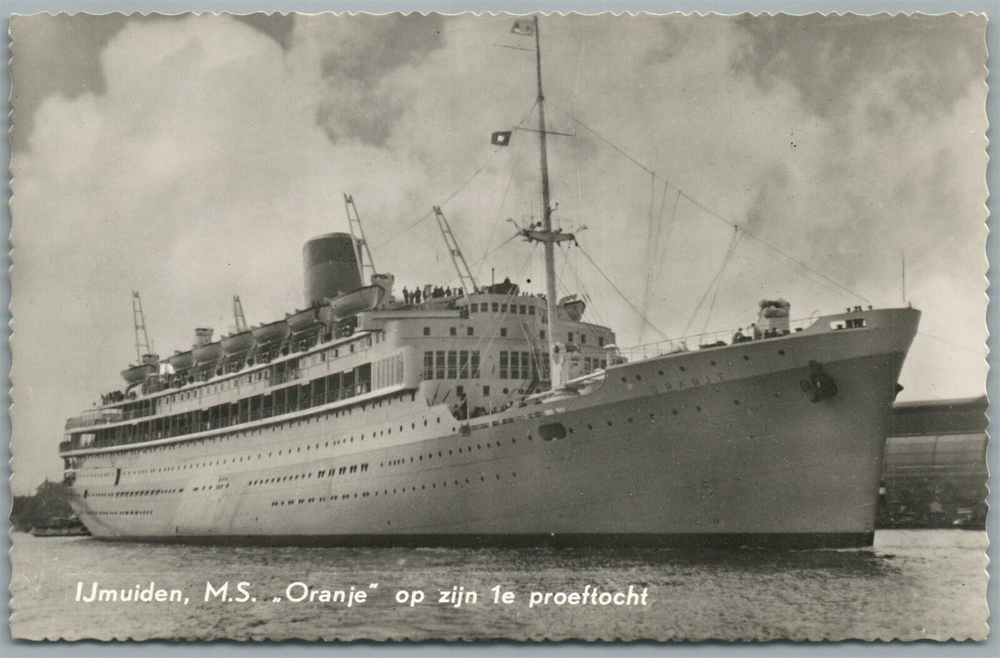 IJMUIDEN MS ORANJE STEAMSHIP VINTAGE REAL PHOTO POSTCARD RPPC