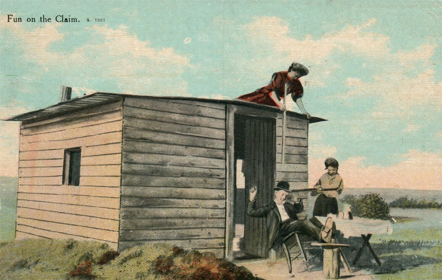 FUN ON THE CLAIM 1911 ANTIQUE POSTCARD