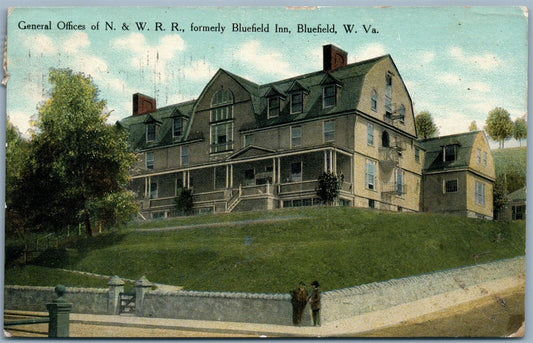 BLUEFIELD INN W.V. OFFICE OF N. & W. RAILROAD ANTIQUE POSTCARD railway depot