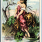 FISHING GIRL ANTIQUE ADVERTISING VICTORIAN TRADE CARD