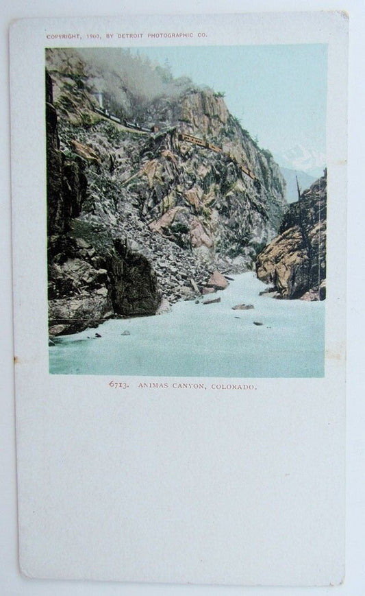 VINTAGE copyright 1900 POSTCARD ANIMAS CANYON COLORADO railroad railway train