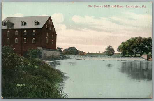LANCASTER PA OLD RONKS MILL & DAM ANTIQUE POSTCARD