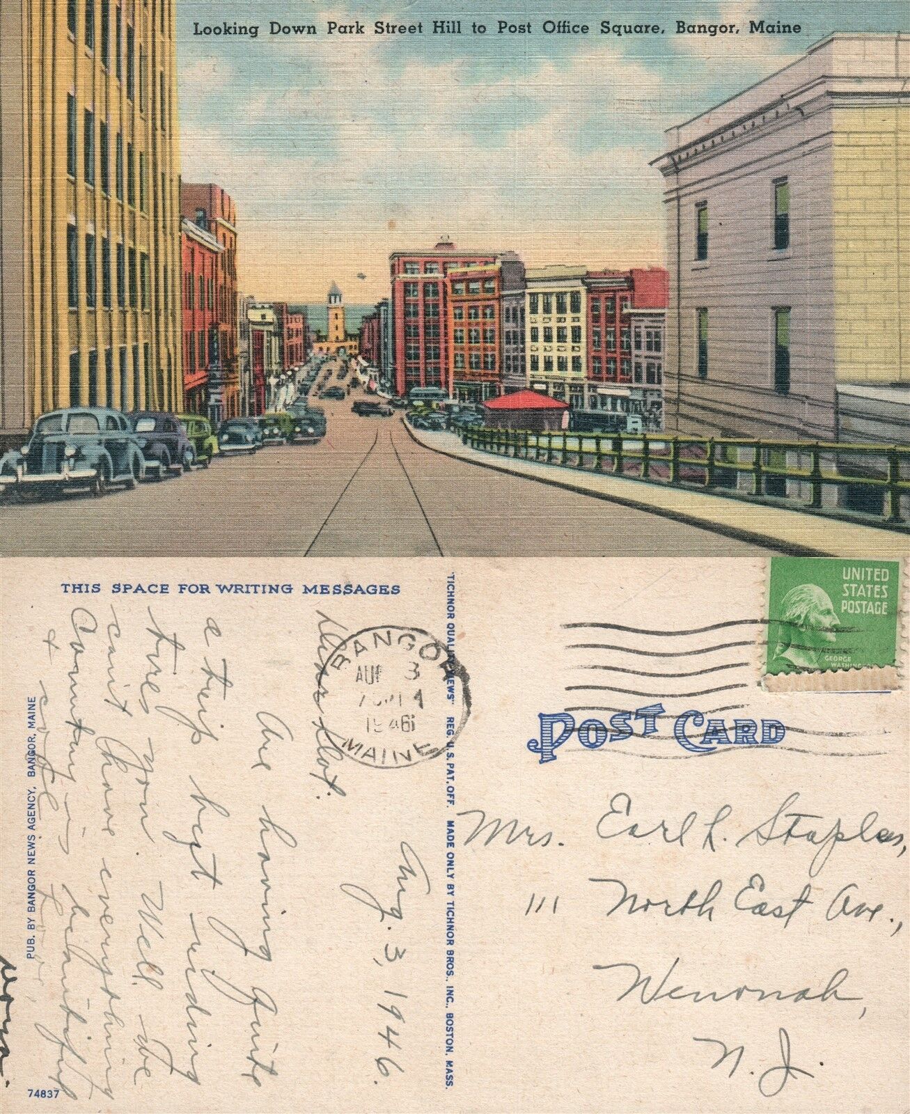BANGOR ME PARK STREET HILL POST OFFICE VINTAGE 1946 POSTCARD