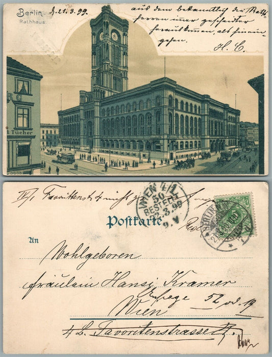 BERLIN GERMANY RATHHAUS 1899 ANTIQUE POSTCARD w/ STAMP