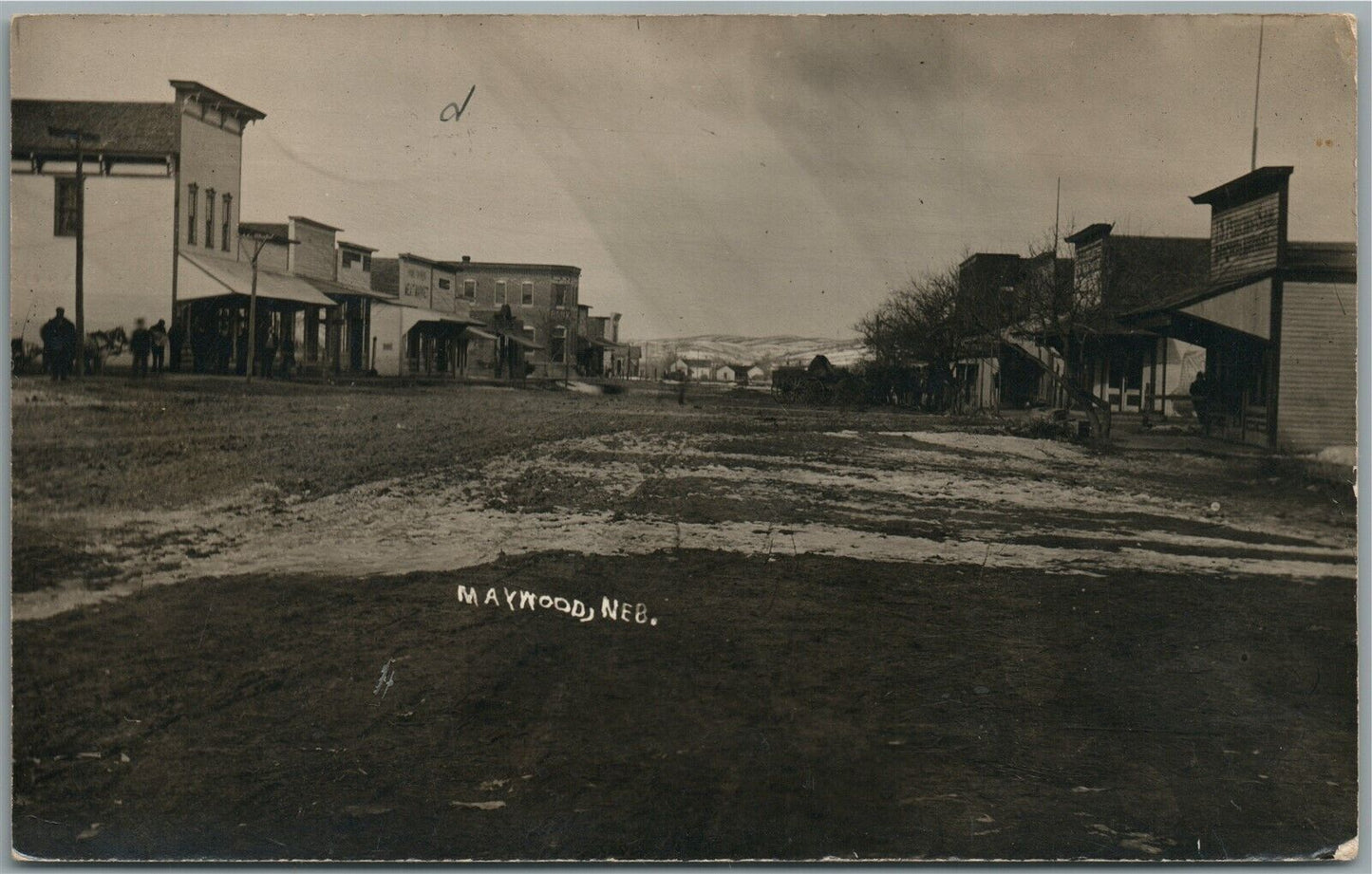 MAYWOOD NE STREET SCENE ANTIQUE REAL PHOTO POSTCARD RPPC