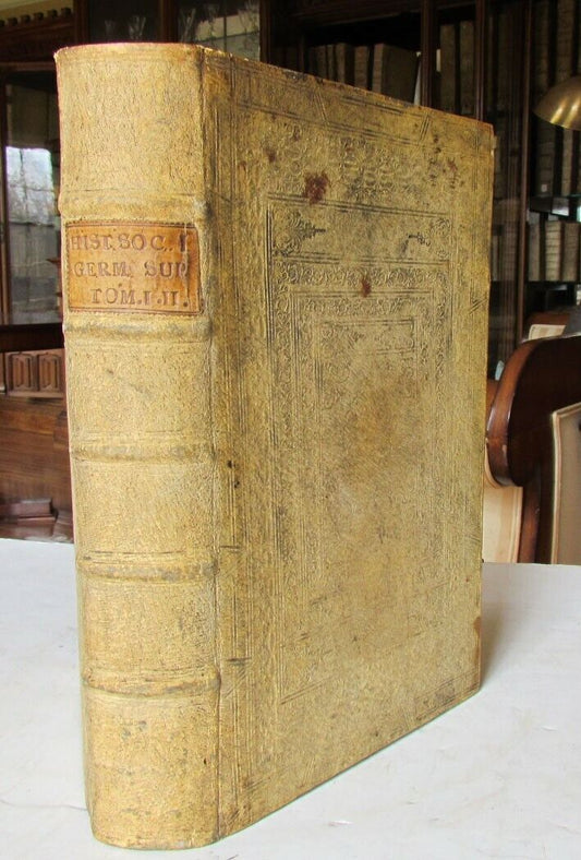 1727 ANTIQUE BLINDSTAMP PIGSKIN GERMAN JESUIT HISTORY FOLIO by IGNATIO AGRICOLA