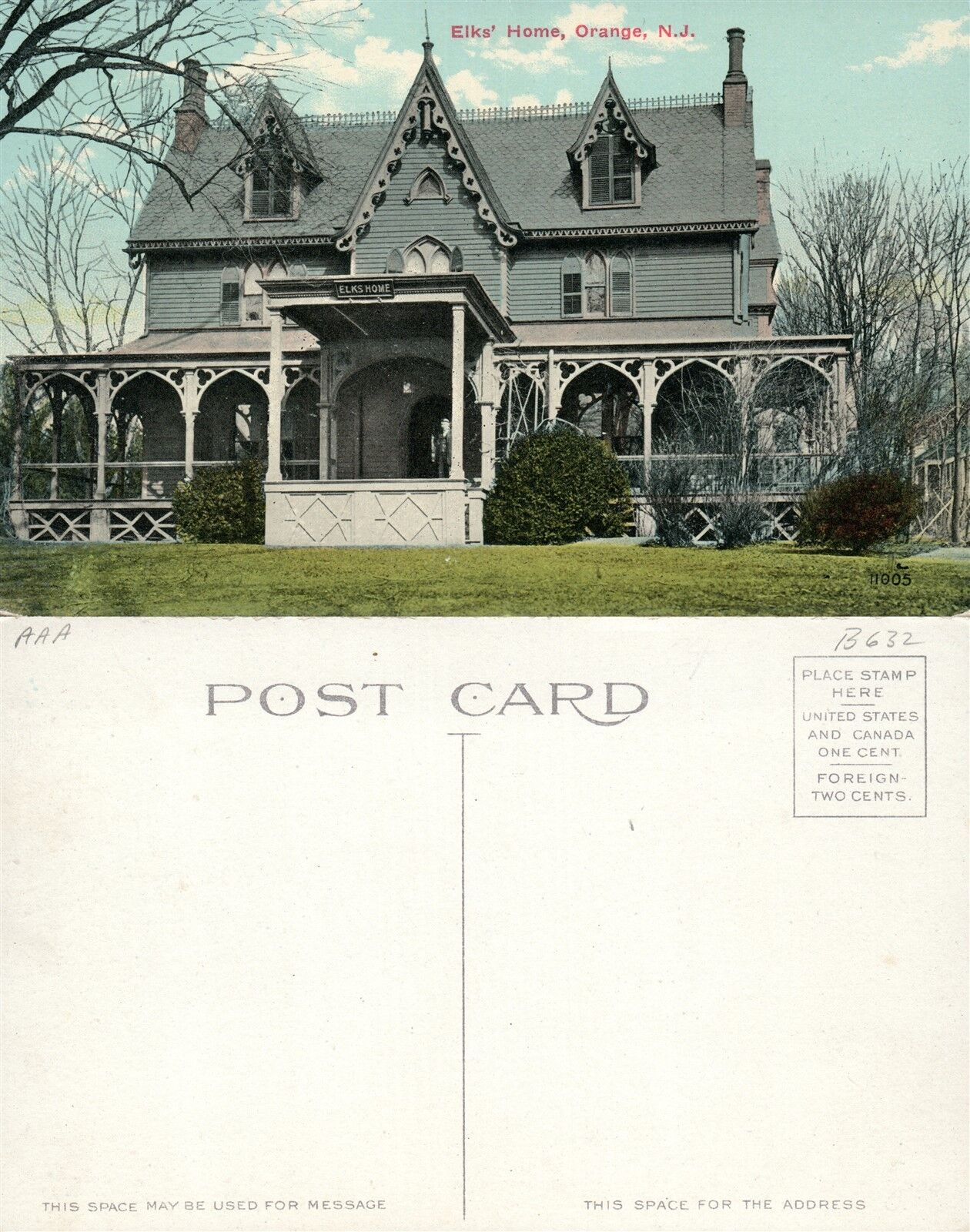 ORANGE N.J. ELKS HOME ANTIQUE POSTCARD
