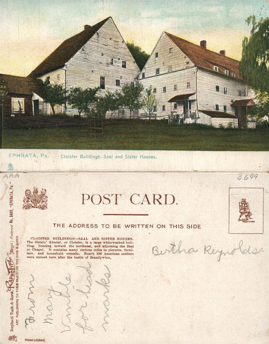 EPHRATA PA CLOISTER BUILDINGS SAAL & SISTER HOUSES UNDIVIDED ANTIQUE POSTCARD