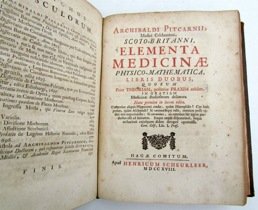 1714 OPUSCULA MEDICA MEDICINA PHYSICO-MATHEMATICA by Pitcairne Archibald antique