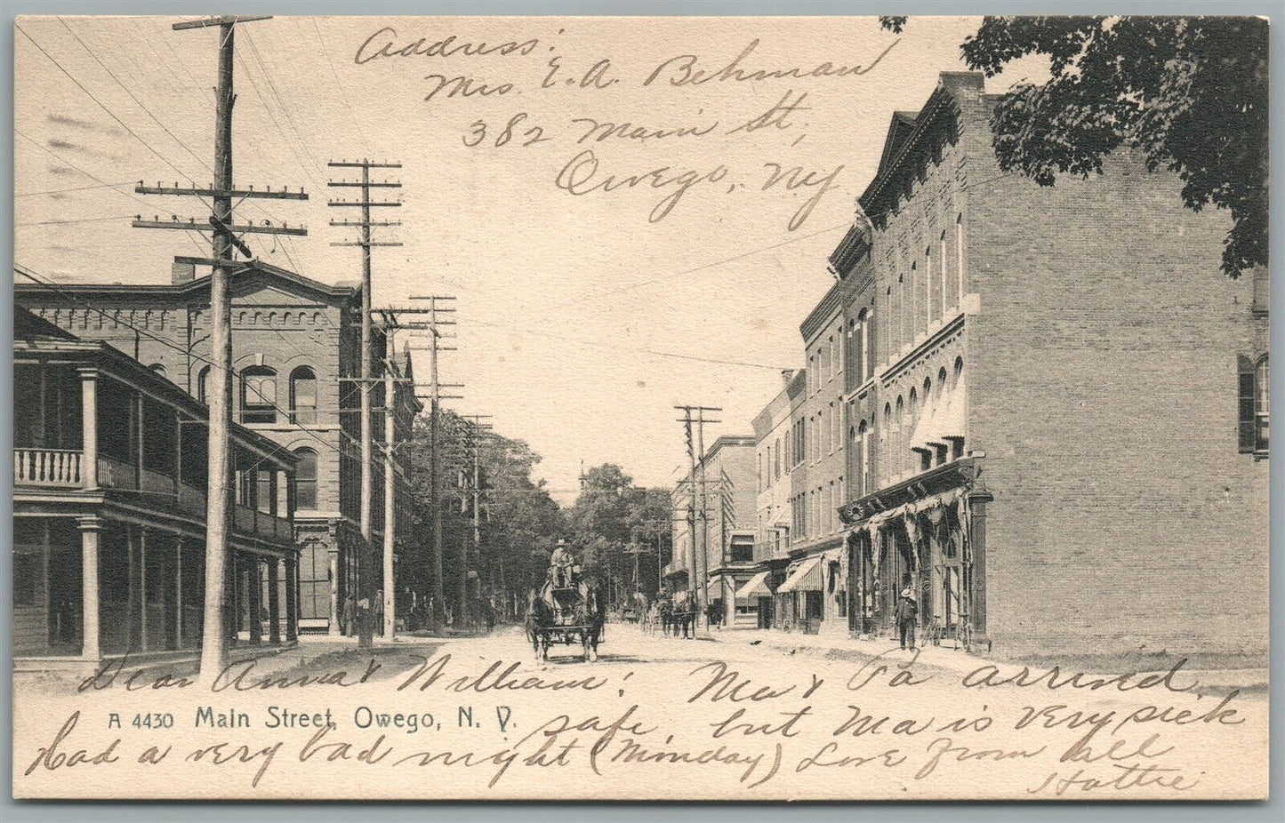 OWEGO NY MAIN STREET ANTIQUE POSTCARD