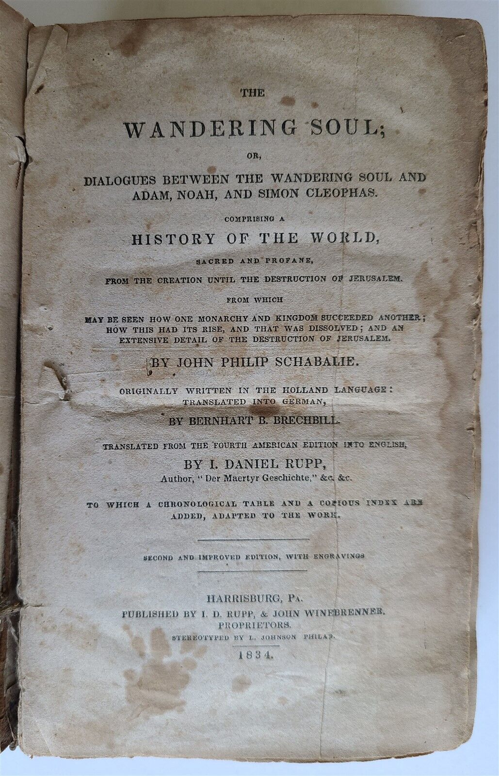 1834 WANDERING SOUL DIALOGUES w/ADAM NOAH CLEOPHAS antique AMERICANA illustrated