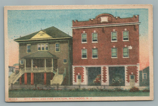 WILDWOOD NJ CITY HALL & FIRE STATION ANTIQUE POSTCARD