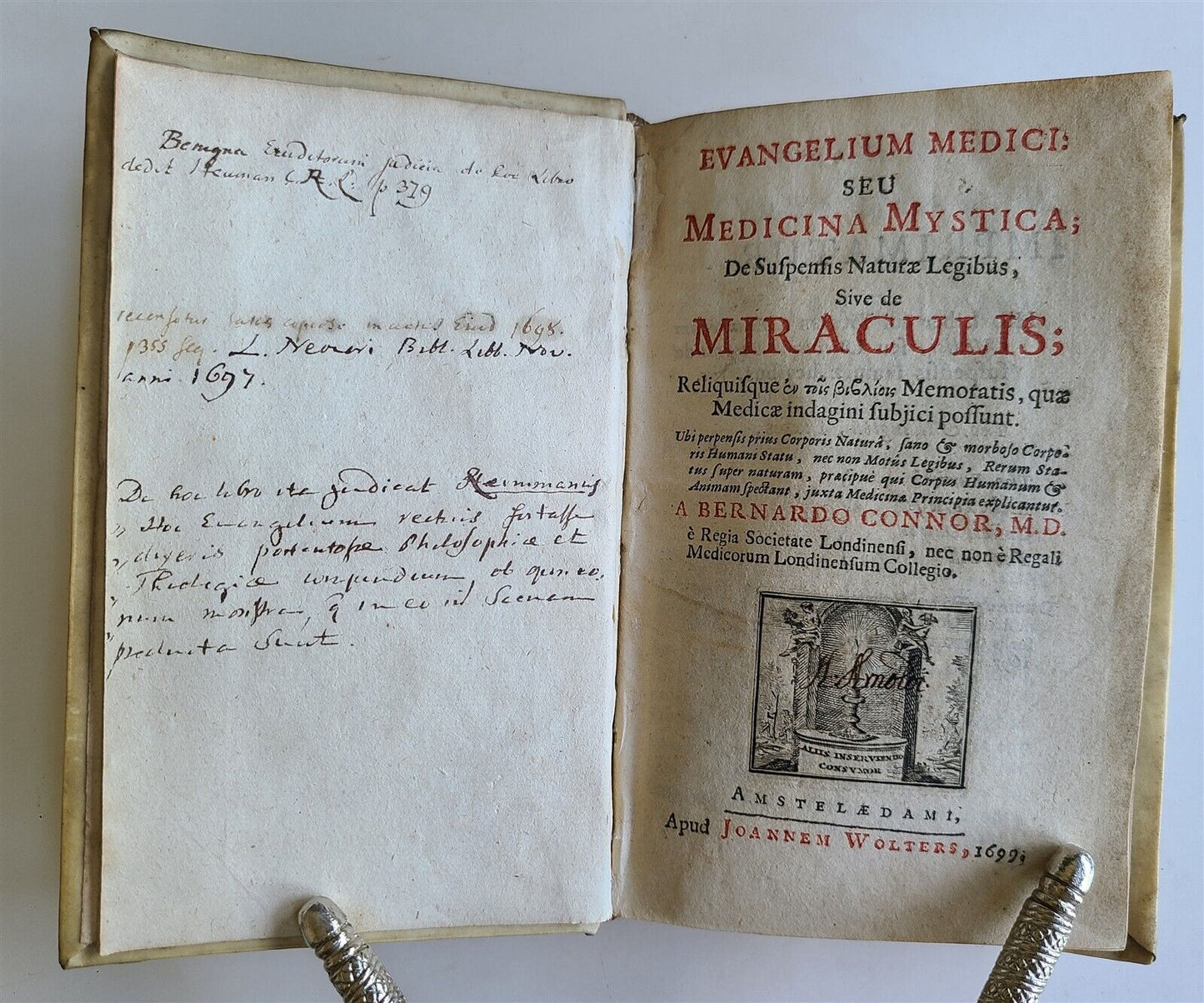 1699 EVANGELIUM MEDICI SEU MEDICINA MYSTICA by Bernard CONNOR antique VELLUM