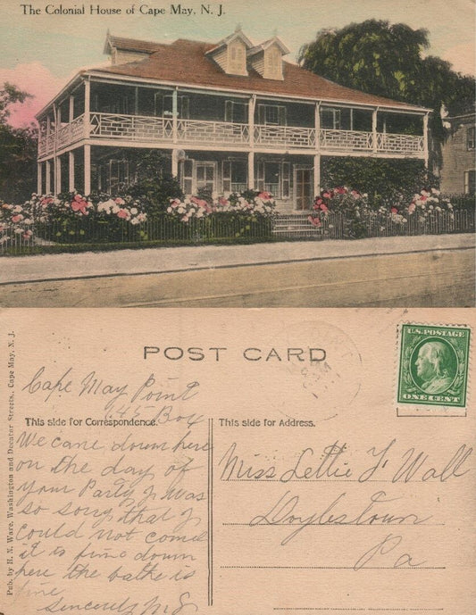 CAPE MAY N.J. COLONIAL HOUSE ANTIQUE POSTCARD