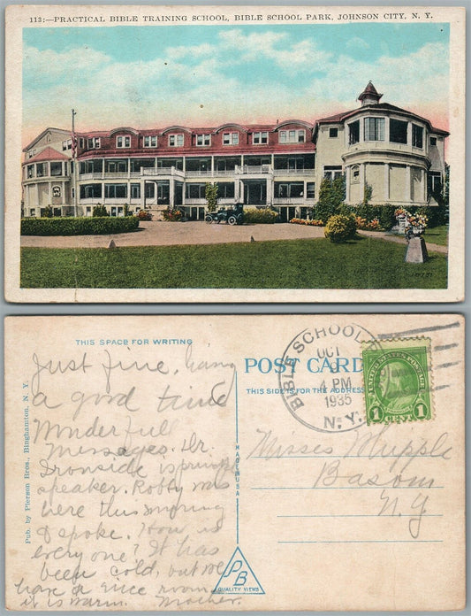 JOHNSON CITY N.Y. BIBLE TRAINING SCHOOL 1935 ANTIQUE POSTCARD