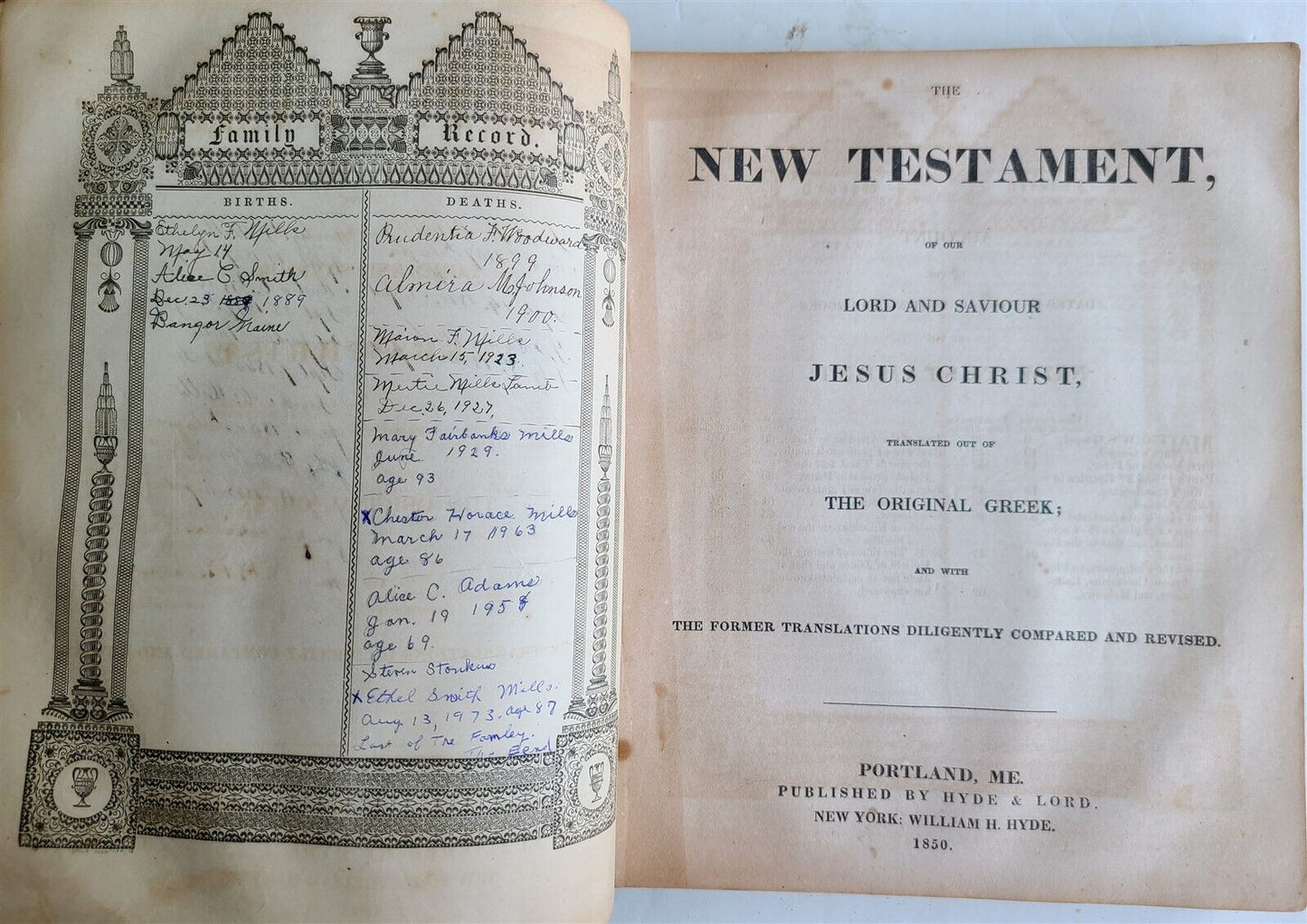 1850 BIBLE in ENGLISH antique AMERICANA MAINE