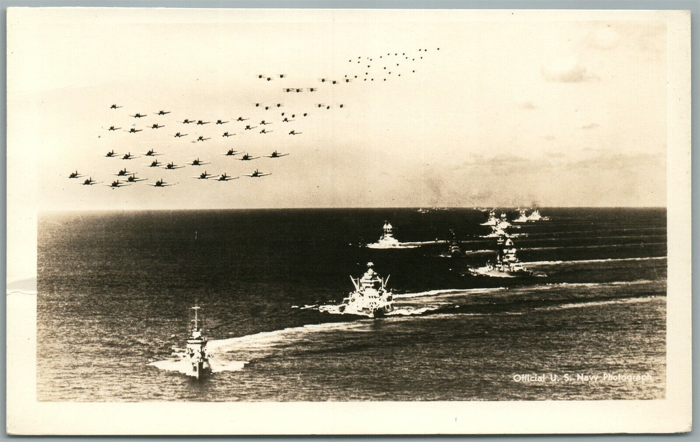 US FLEET w/ AIRPLANES VINTAGE REAL PHOTO POSTCARD RPPC