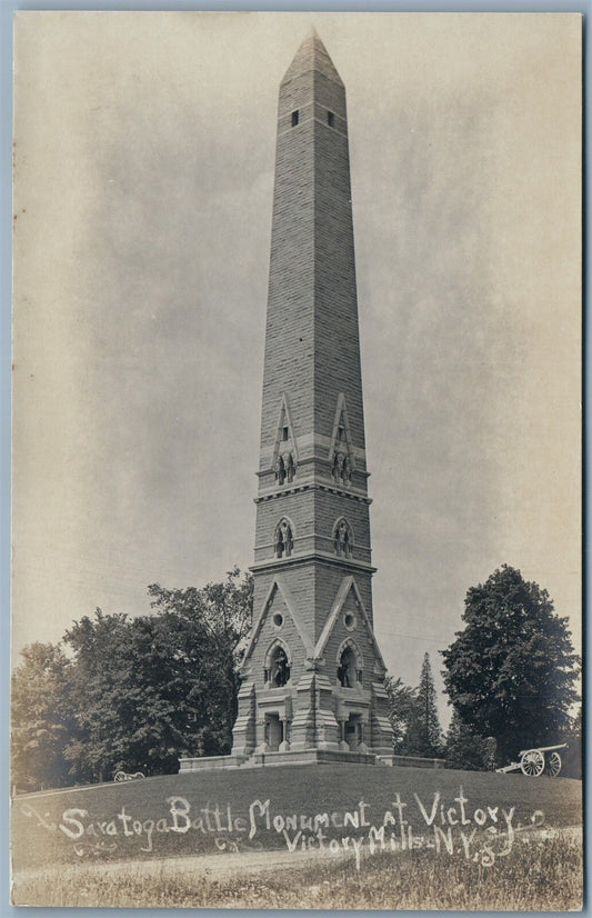 VICTORY MILLS NY SARATOGA BATTLE MONUMENT ANTIQUE REAL PHOTO POSTCARD RPPC