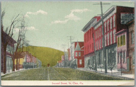 ST. CLAIR PA SECOND STREET ANTIQUE POSTCARD