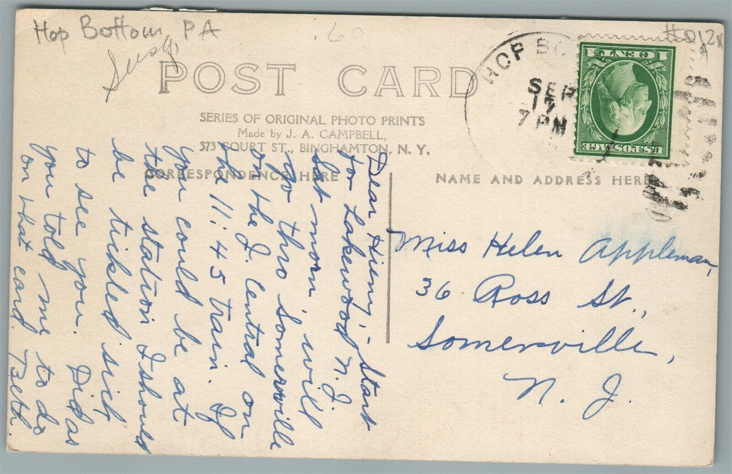 HOP BOTTOM PA MAIN STREET ANTIQUE REAL PHOTO POSTCARD RPPC