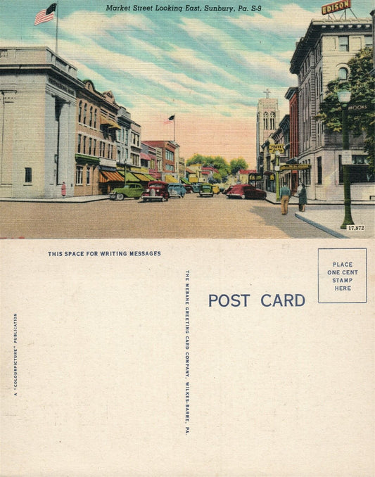 SUNBURY PA MARKET STREET VINTAGE POSTCARD