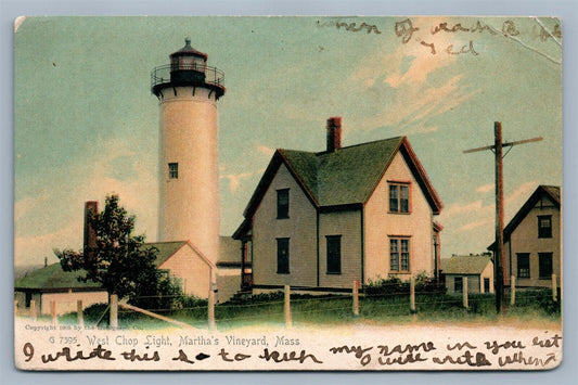 MARTHA'S VINEYARD MA WEST CHOP LIGHT HOUSE ANTIQUE UNDIVIDED POSTCARD