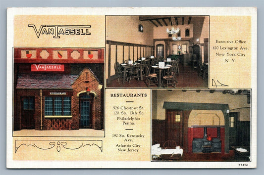 VAN TASSELL RESTAURANT ADVERTISING ANTIQUE POSTCARD PA NY NJ