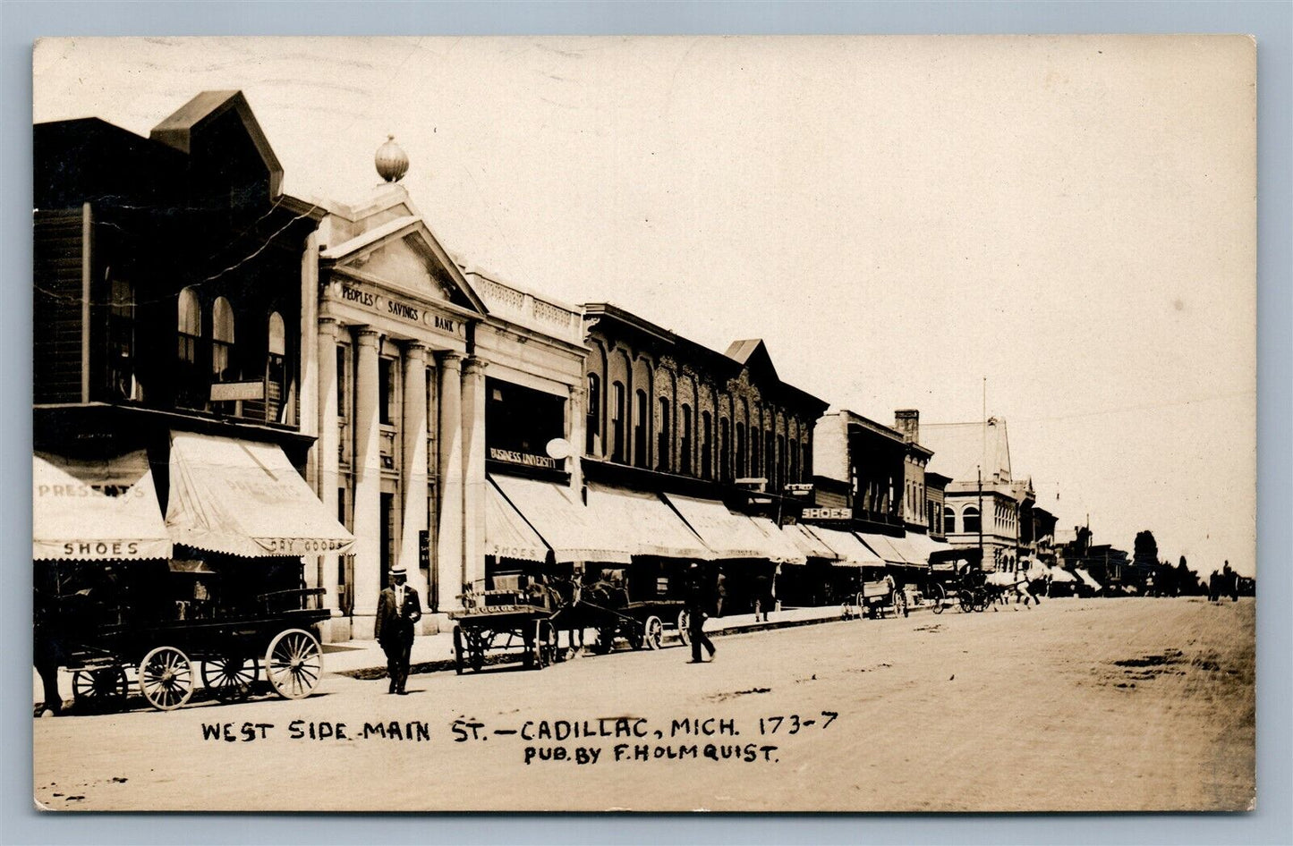 CADILLAC MI MAIN STREET ANTIQUE REAL PHOTO POSTCARD RPPC