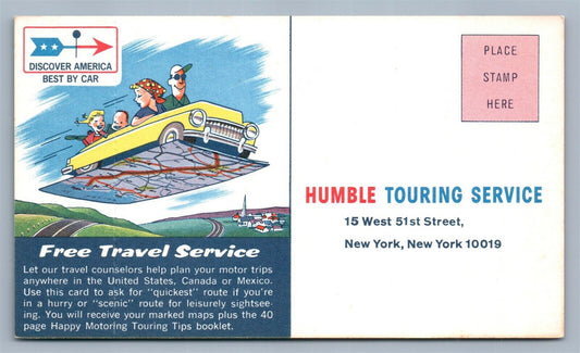 HUMBLE TOURING SERVICE TRAVEL by CAR ADVERTISING NEW YORK NY ANTIQUE POSTCARD