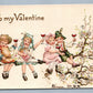 VALENTINE EMBOSSED ANTIQUE POSTCARD DRINKING KIDS