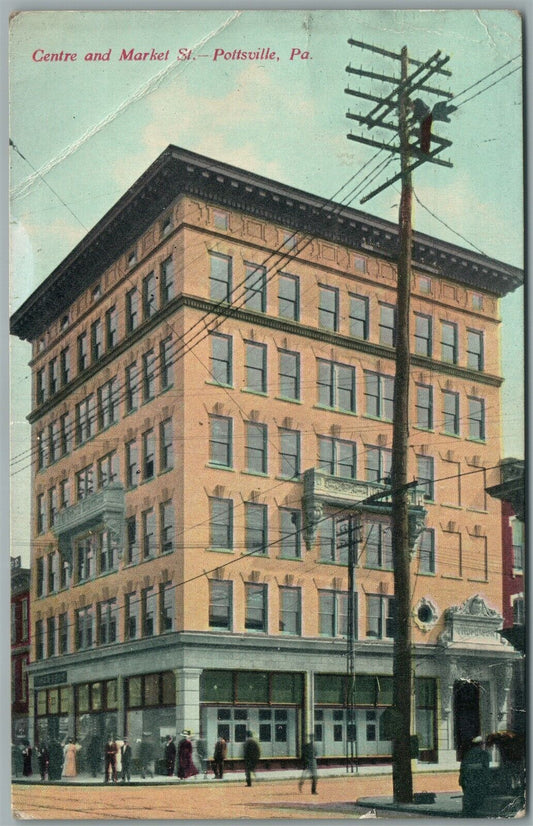 POTTSVILLE PA CENTRE & MARKET STREETS ANTIQUE POSTCARD