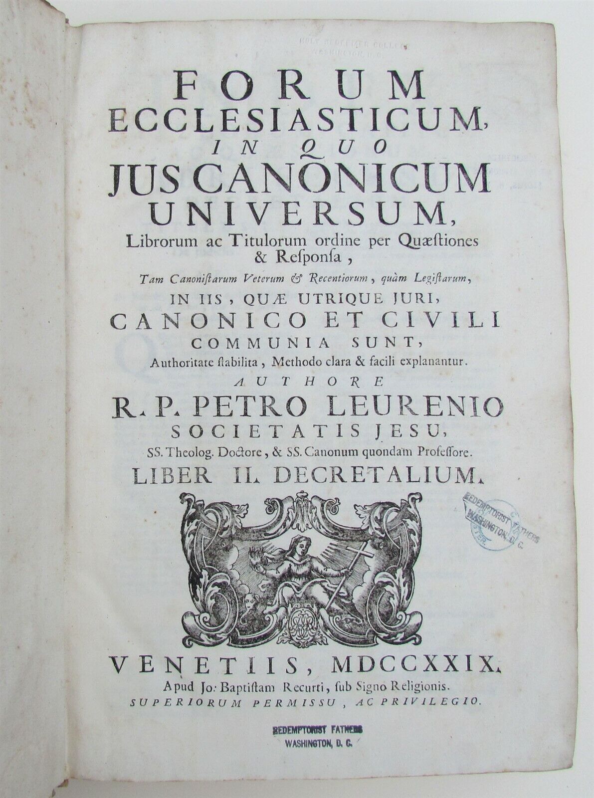 1729 ANTIQUE VELLUM BOUND FOLIO FORUM ECCLESIASTICUM by PETRO LEURENIO v. 2