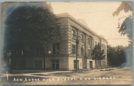 ANN ARBOR MI HIGH SCHOOL ANTIQUE REAL PHOTO POSTCARD RPPC