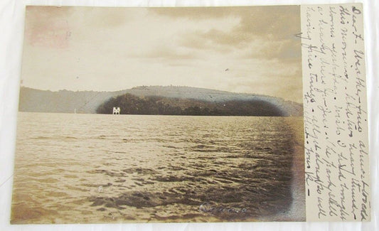 VIEW OF THE LAKE IN NEW YORK N.Y. RPPC ANTIQUE PHOTO POSTCARD