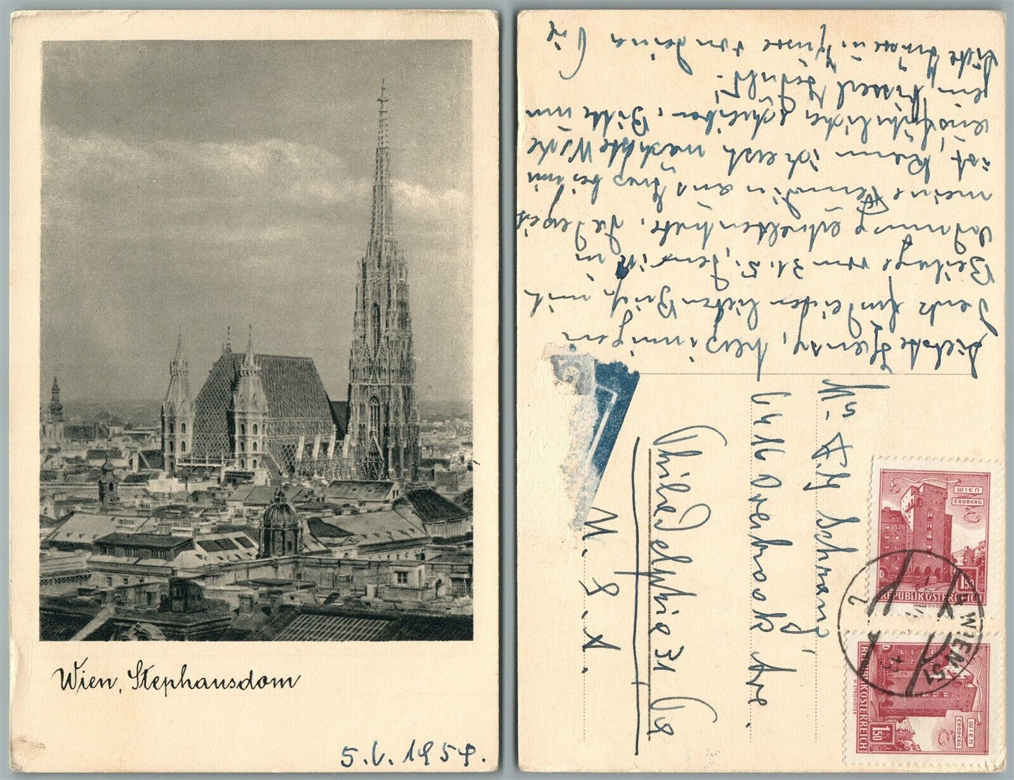 WIEN AUSTRIA STEPHANSDOM CATHEDRAL ANTIQUE POSTCARD w/ STAMPS