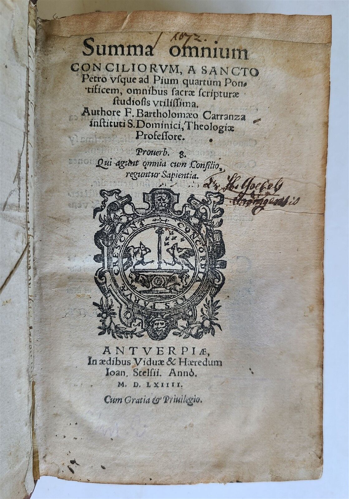 1564 SUMMA OMNIUM CONCILIORUM A SANCTO PETRO ANTIQUE 16th CENTURY rare