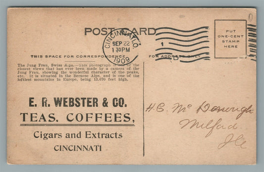 CINCINNATI OH TEA COFFEEE CIGARS WEBSTER & CO. ADVERTISING 1909 ANTIQUE POSTCARD