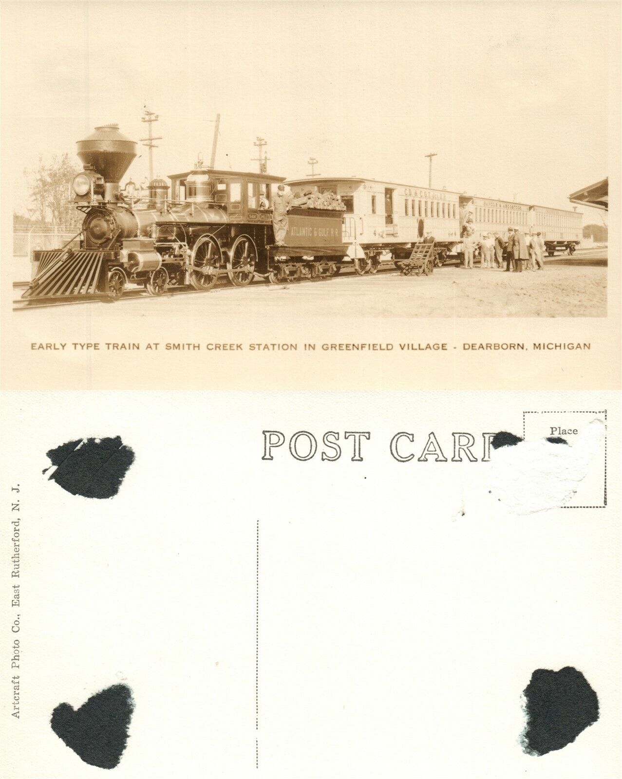 DEARBORN GREENFIELD VILLAGE RAILWAY STATION VINTAGE PHOTO POSTCARD RAILROAD RPPC