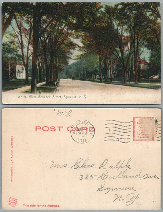 SYRACUSE N.Y. WEST GENESEE STREET 1911 UNDIVIDED ANTIQUE POSTCARD