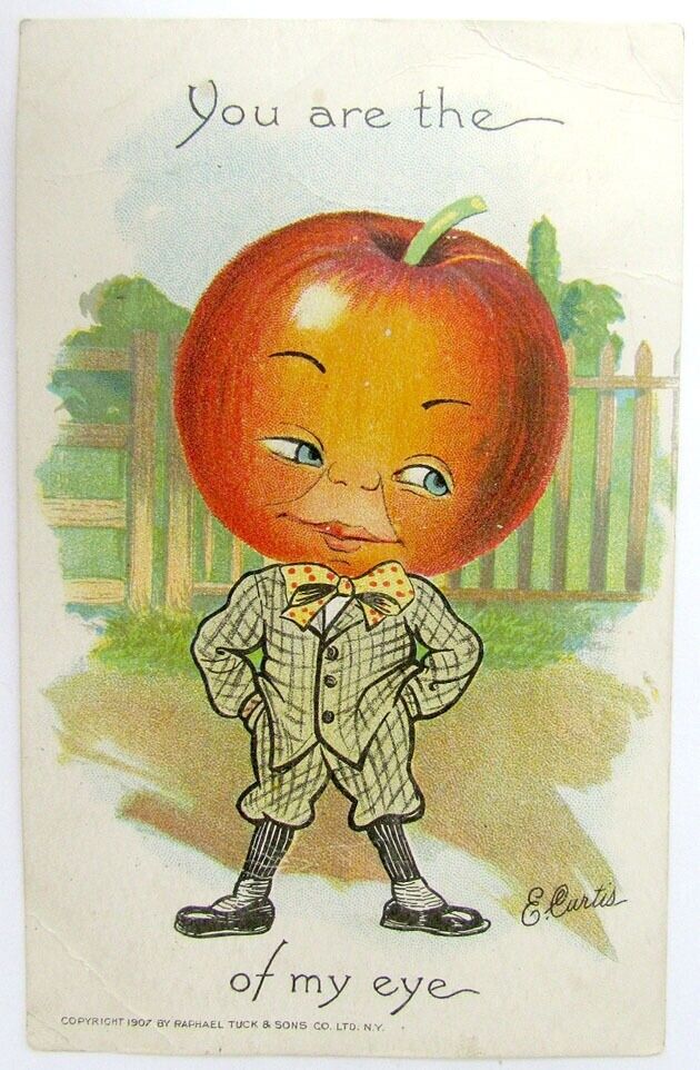 1908 ANTIQUE TUCK'S ARTIST SIGNED E.CURTIS POSTCARD YOU ARE THE APPLE OF MY EYE