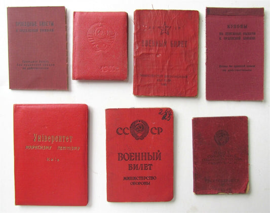 RUSSIAN LOT of 7 SOVIET 1940s-70s DOCUMENTS ID BOOKLETS