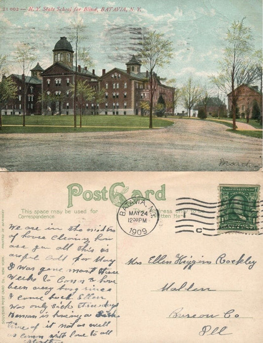 BATAVIA N.Y. STATE SCHOOL FOR BLIND 1909 ANTIQUE POSTCARD