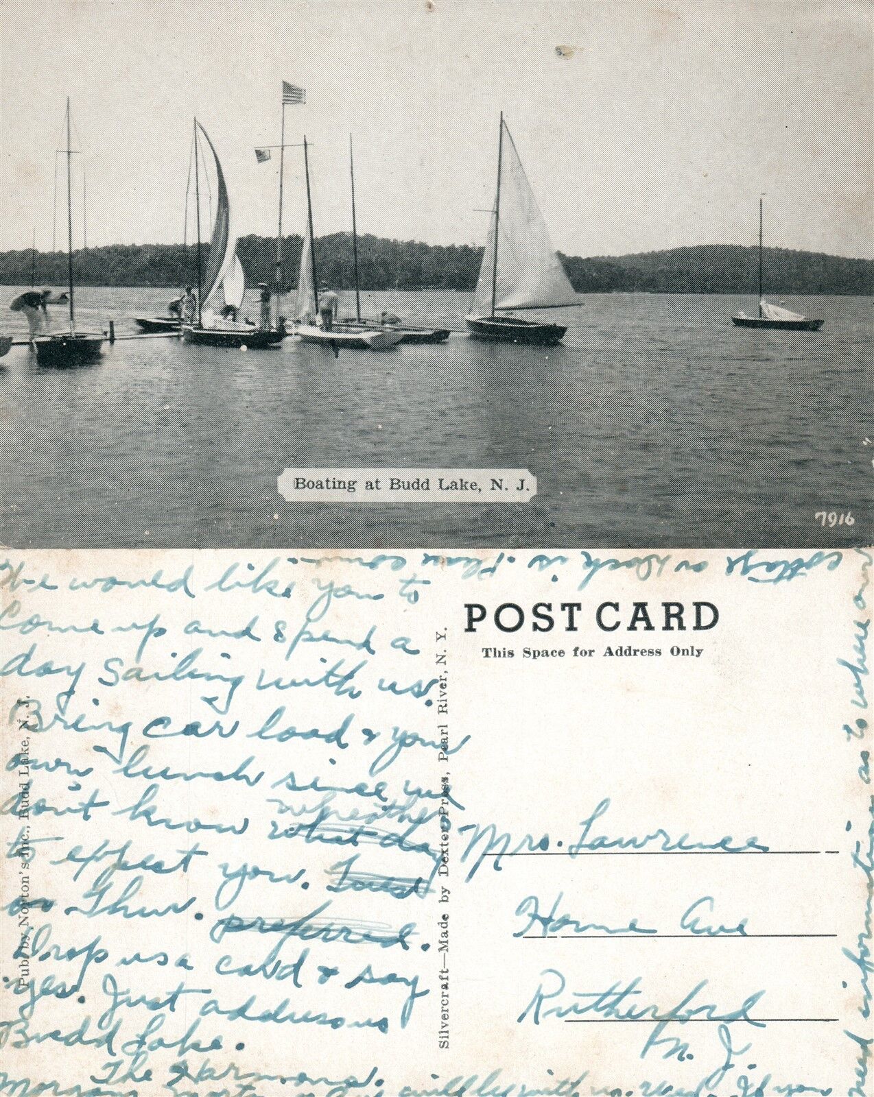 BOATING AT BUDD LAKE N.J. VINTAGE POSTCARD